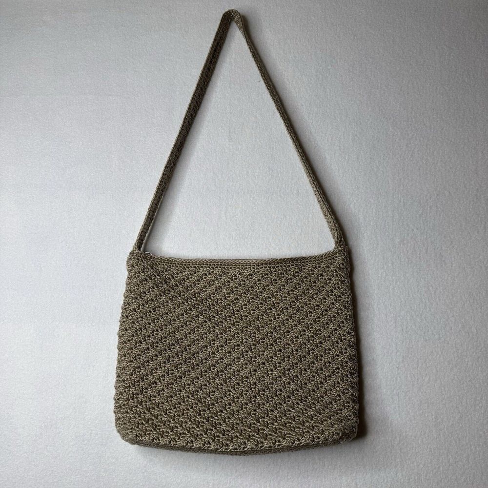 The Sak Crochet  Knit Woven Boho  Shoulder Handbag Taupe Lined Interior Pocket‎